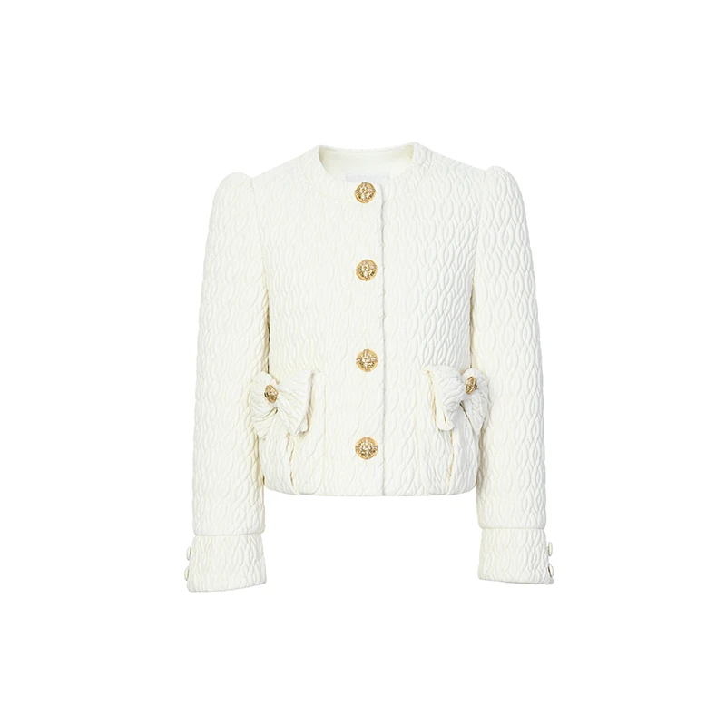 LeFame/拉飞姆冬季绞花绗缝短款仿皮保暖羽绒服