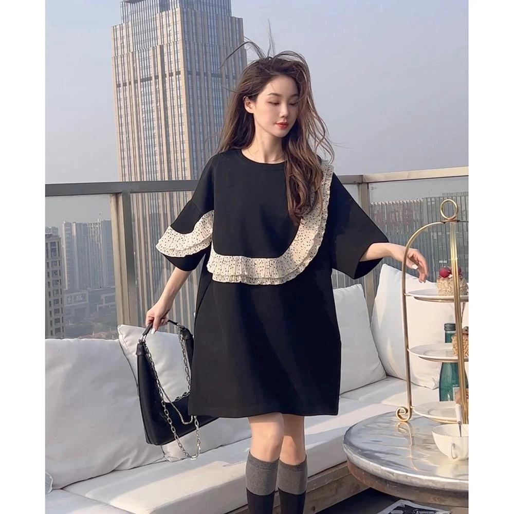 大码女装设计感时尚中长款连衣裙女夏季新款韩版显瘦短袖上衣