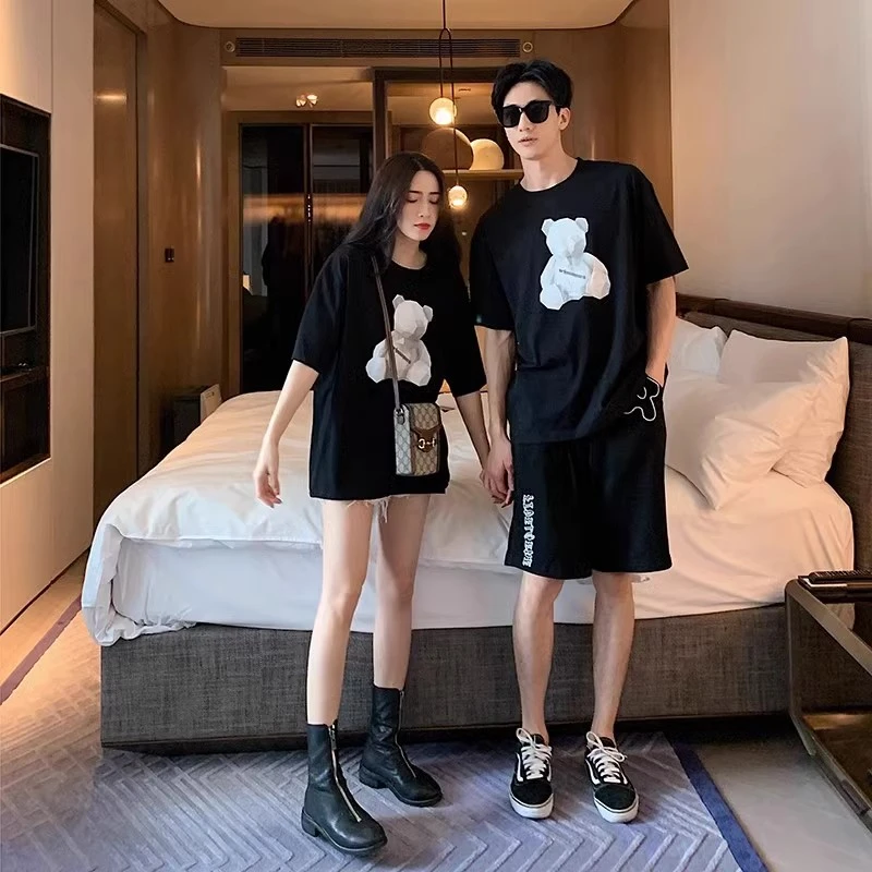 仓石一树潮牌多巴胺时尚小熊情侣装潮流新款短袖T恤夏装宽松半袖