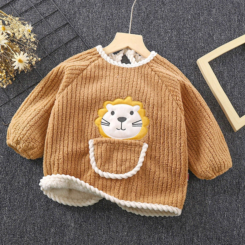 新品宝宝罩衣加绒加厚保暖反穿衣儿童罩衣倒穿衣卡通耐脏小孩罩WH