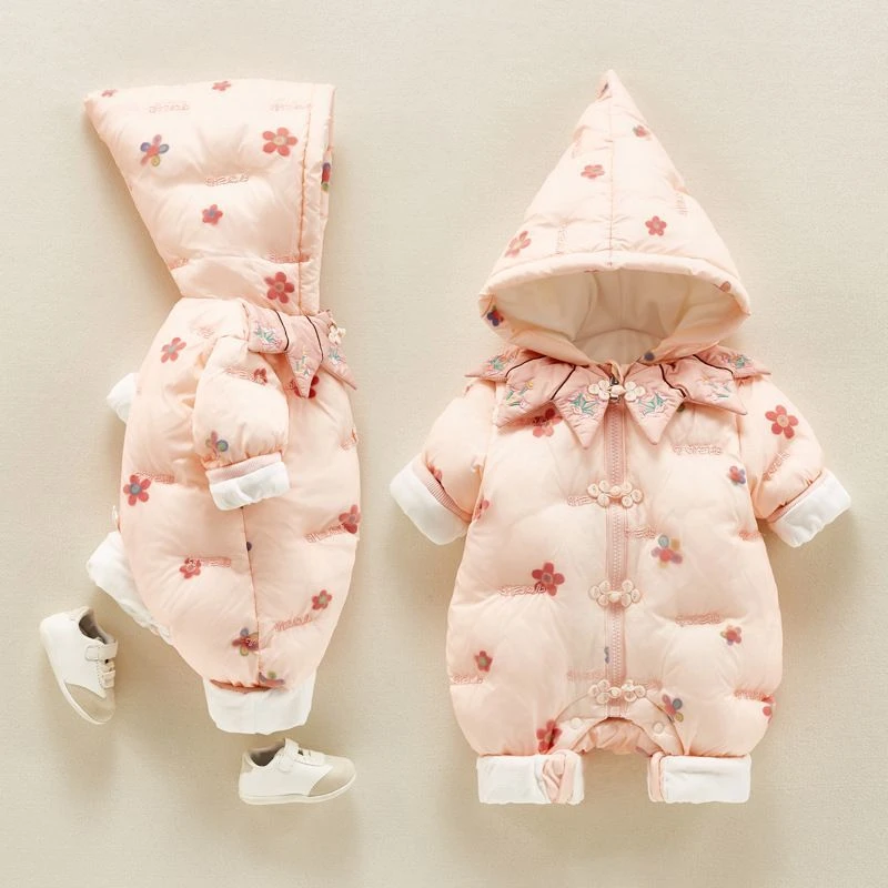 婴儿衣服秋冬装新生儿女宝宝连体衣加绒加厚百天周岁棉服哈衣冬PL
