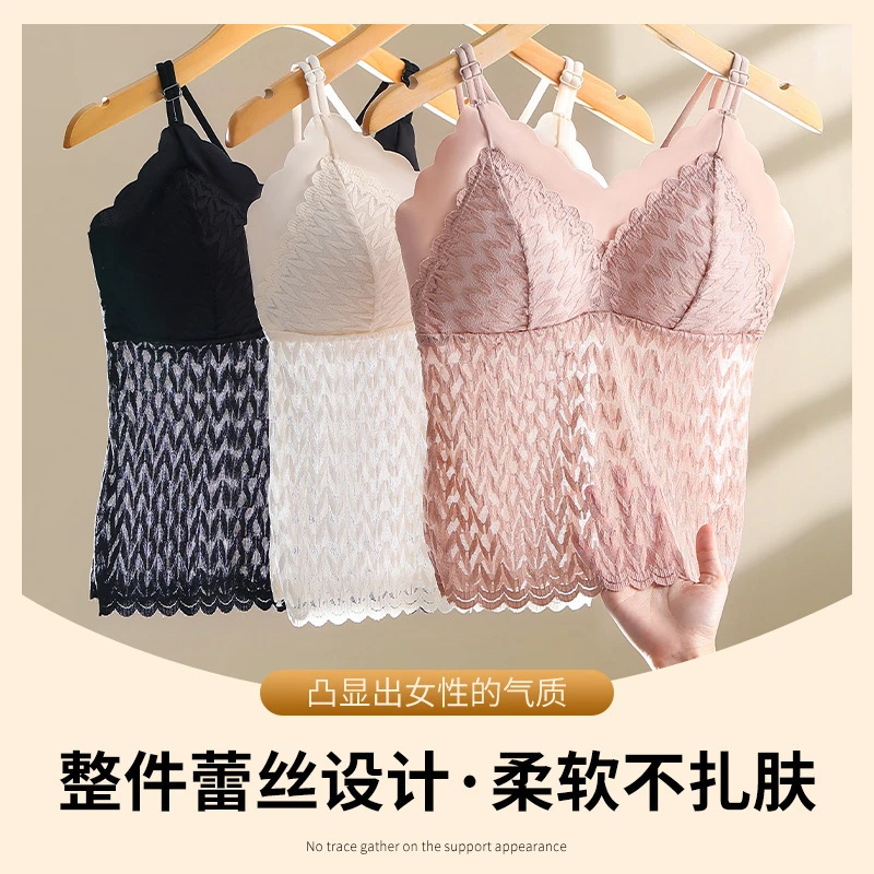 夏季新款法式蕾丝性感聚拢吊带背心无钢圈薄款细带交叉美背女大码