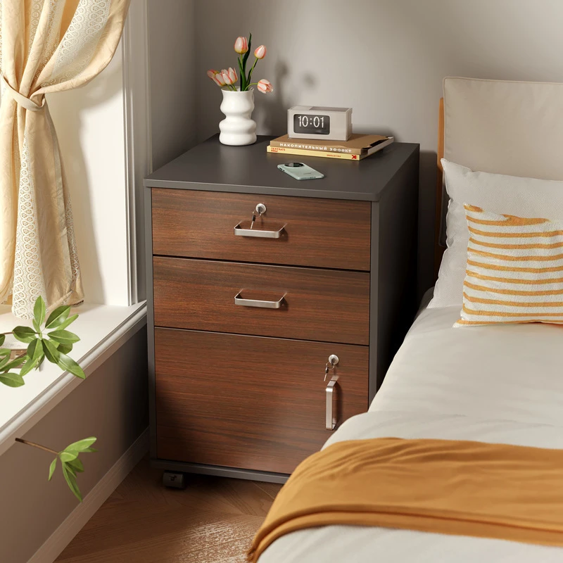 移动床柜带锁简约现代家用卧室床边收纳小柜子储物柜简易置物柜