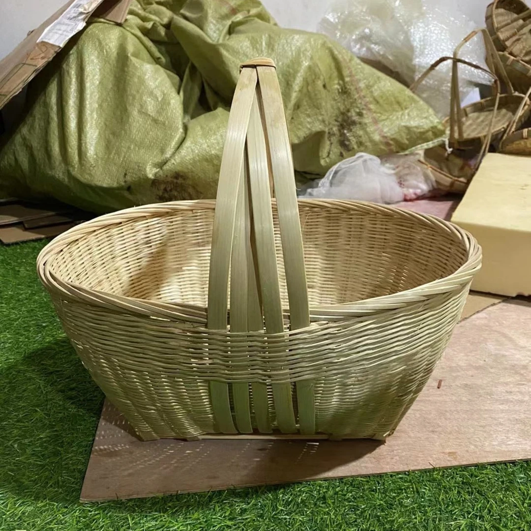 竹编手提菜篮子加固款