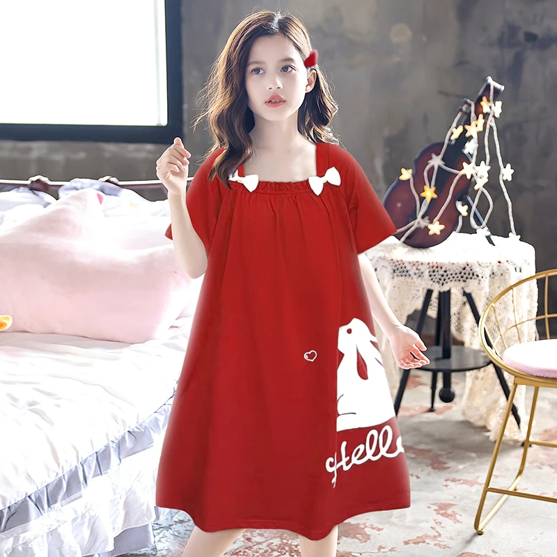 女童睡裙纯棉夏季短袖薄款公主风儿童连衣裙中大童2023新款家居