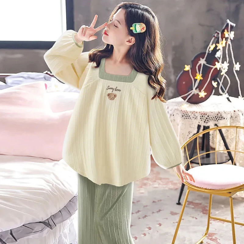 新款儿童睡衣女童秋季纯棉长袖中大童春秋女孩宝宝家居服薄款套装