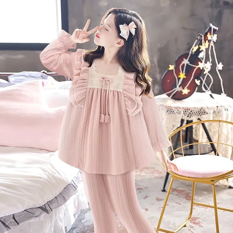 女童睡衣纯棉长袖春秋季2025年新款公主宫廷风宝宝儿童家居服套装