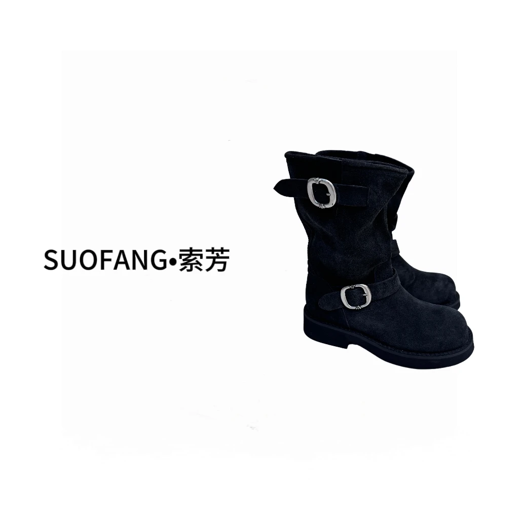 秋装新款 西复古粗跟圆头短靴堆堆靴