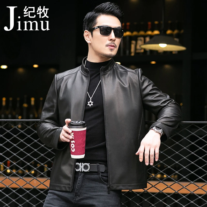 2022新款海宁真皮皮衣男士修身立领短款皮夹克山羊皮休闲薄外套潮