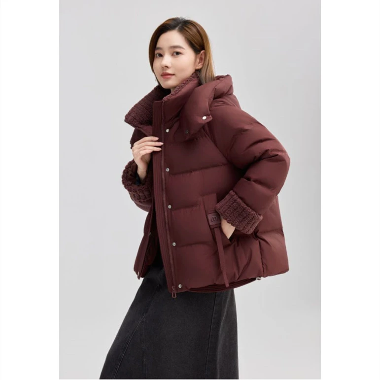 新国标(90)绒羽绒服女士2024冬季新品连帽纯色百搭休闲简约外套