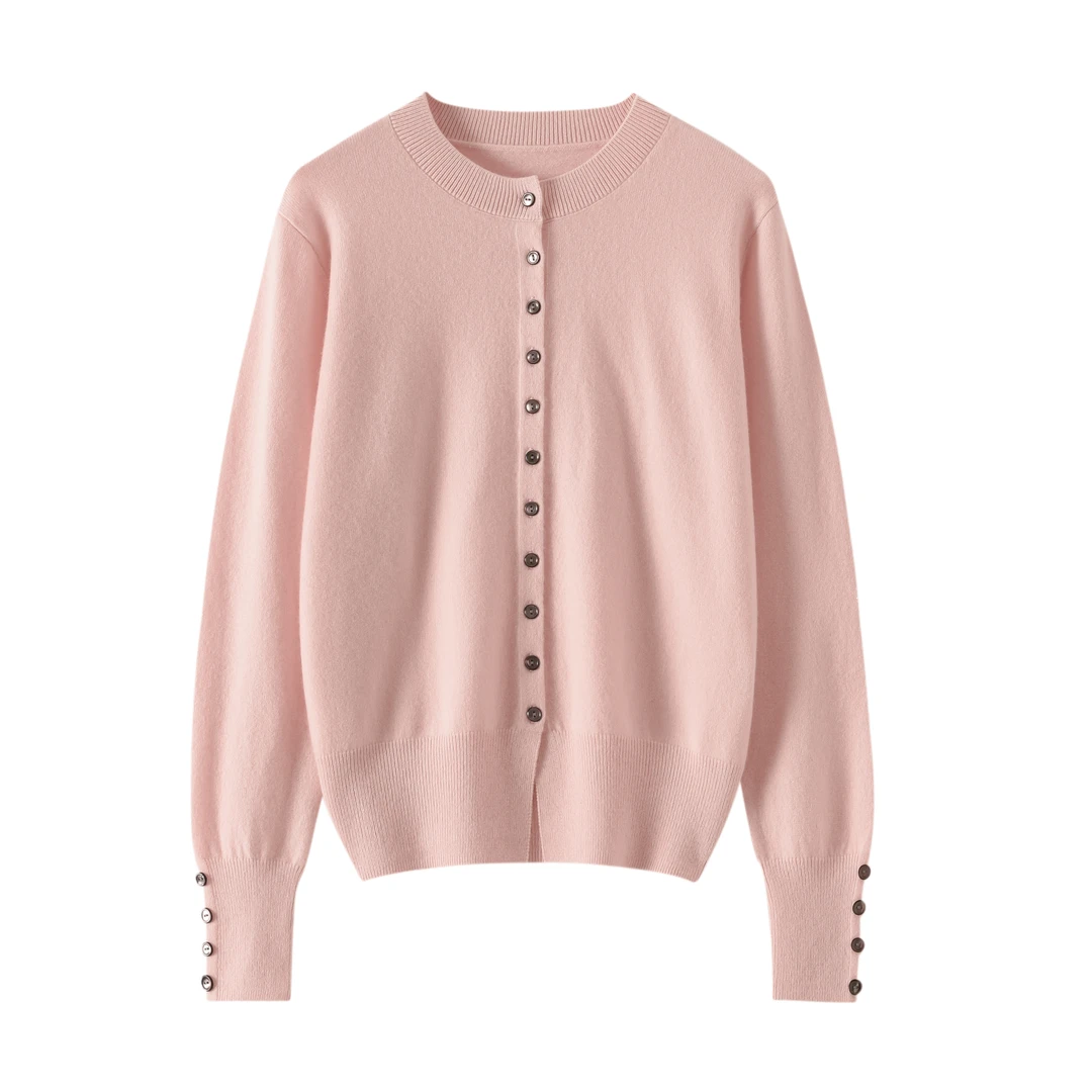 体验款！高定A+级纯山羊绒圆领针织开衫女