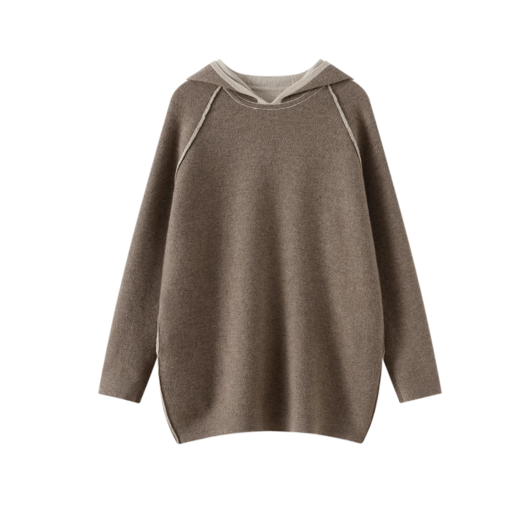 怕冷必备 百搭实用 双面双色空气层纯山羊绒加厚中长款连帽外套女