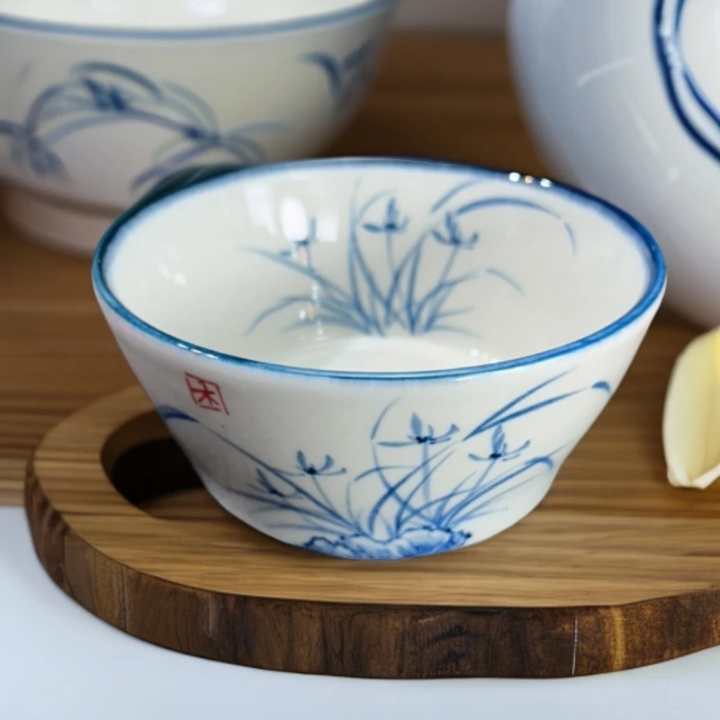 景德镇手工手绘陶瓷陶瓷陶瓷米饭碗斜足碗高度6口12.5高温釉下彩