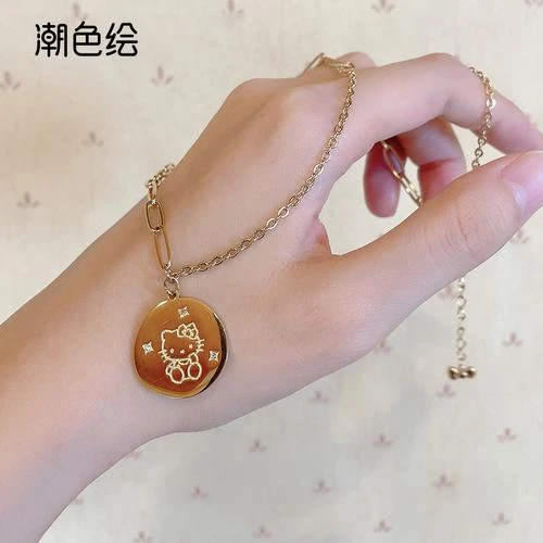 潮色绘 钛钢项链 Hello Kitty联名礼物ins轻奢小众高级感锁骨链女