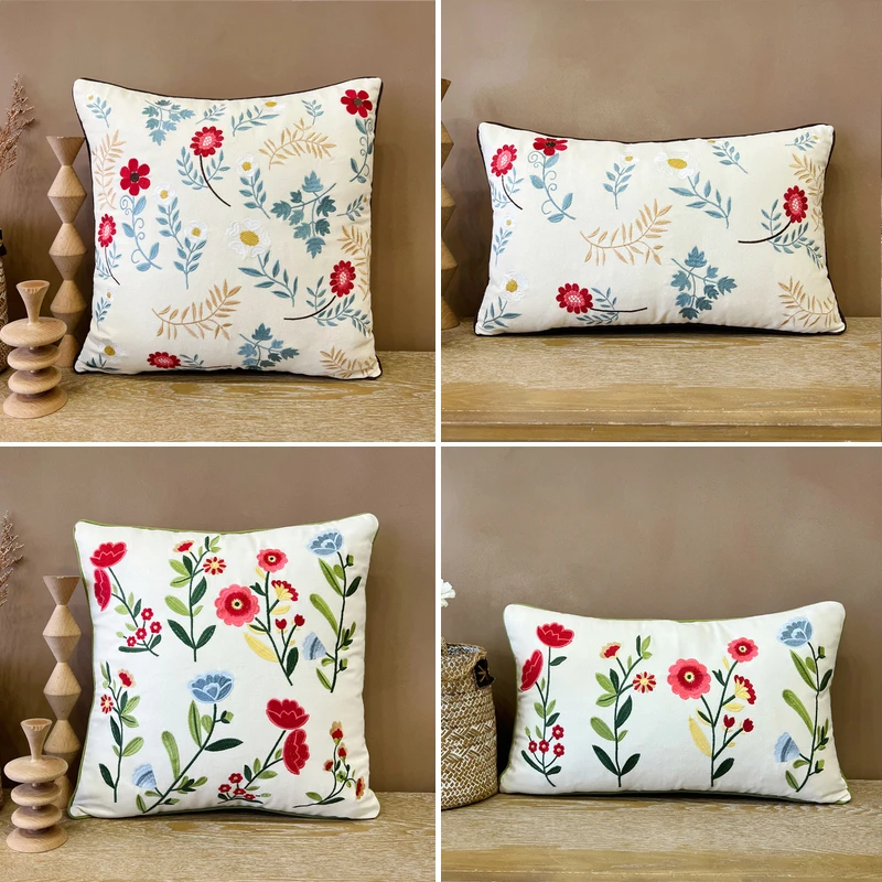 美式乡村全棉绣花抱枕复古时尚靠沙发布艺软装枕套卧室飘窗靠枕