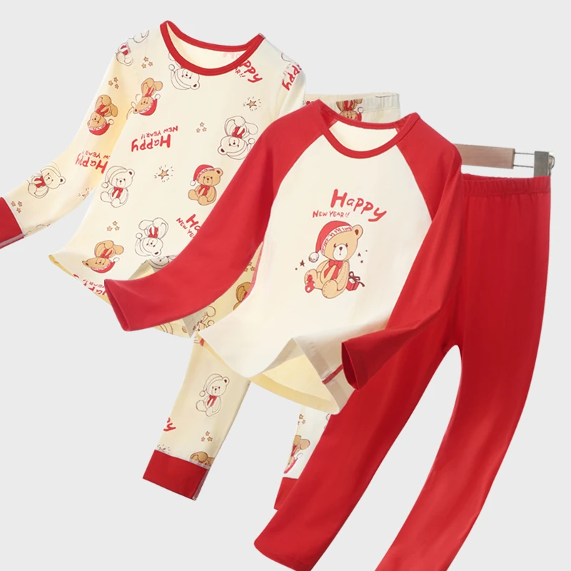 【海涛大叔童装】儿童新年款小熊撞色家居保暖套服R24005