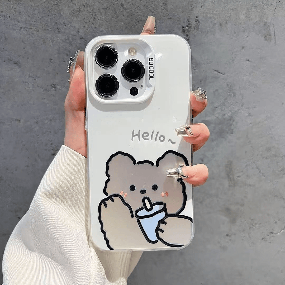 彩银奶茶小熊适用苹果15新款iphone14创意13可爱12防摔小众手机壳