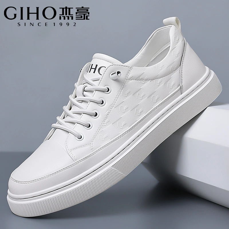 GIHO/杰豪小白鞋男2025男士秋季时尚潮鞋透气休闲皮鞋低帮板鞋子