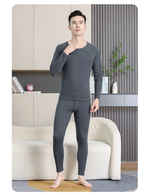 MOTEGONG男士山羊绒桑蚕丝保暖套装秋冬季抗寒圆领薄绒无骨拼接