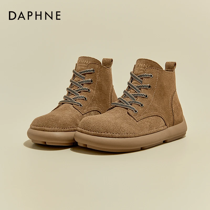 达芙妮加绒加厚马丁靴女2025春秋新款时尚百搭单靴英伦风复古短靴