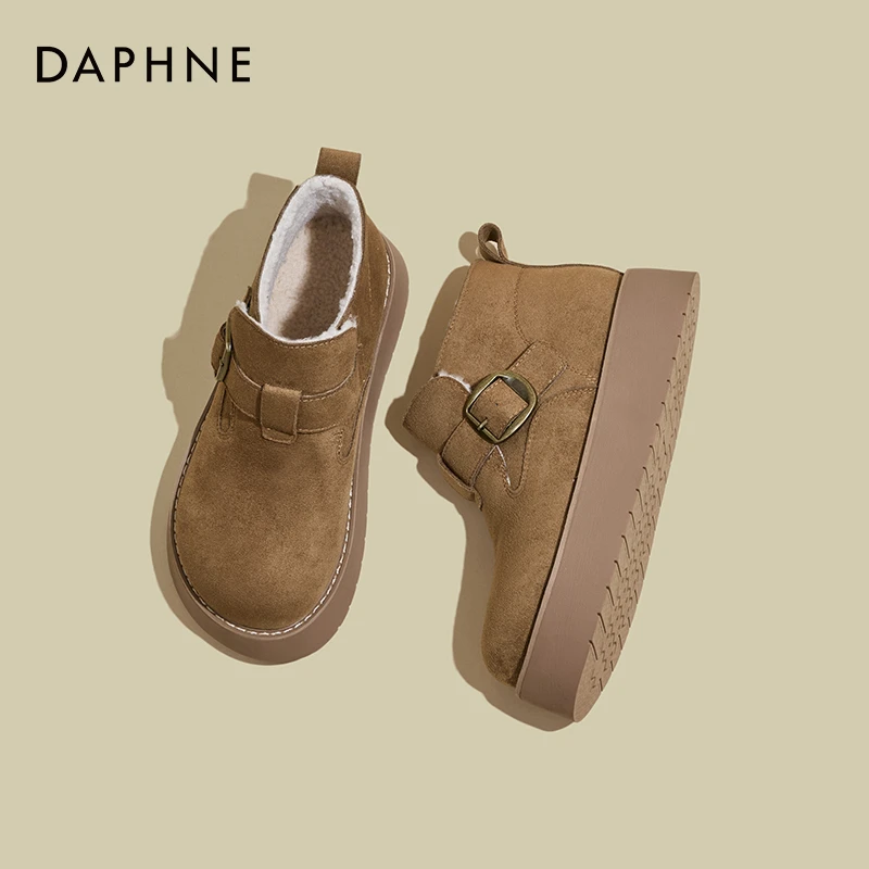 达芙妮雪地靴女款2025新款秋冬厚底增高加绒加厚勃肯鞋一脚蹬短靴