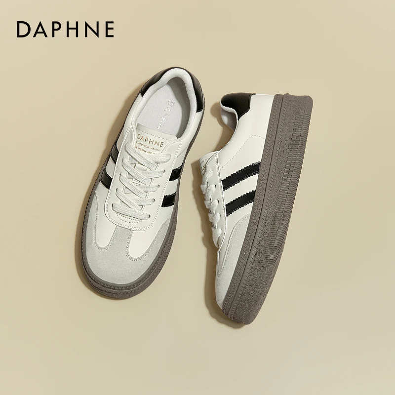 达芙妮新款德训鞋厚底小白鞋女2025春秋软底百搭时尚休闲板鞋女款
