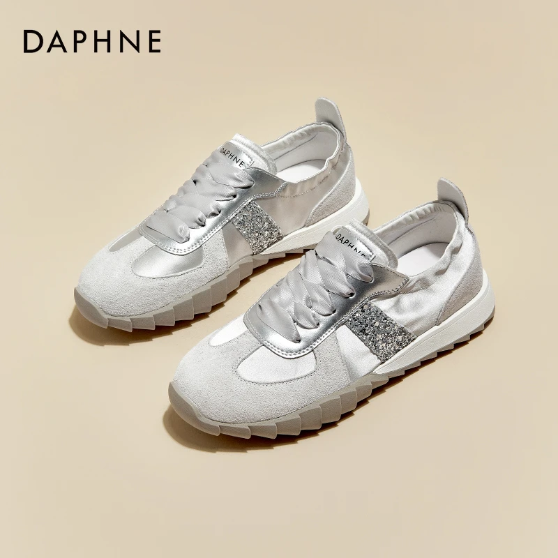 达芙妮2025春季新款德训鞋复古百搭休闲时尚拼色透气平底运动女鞋