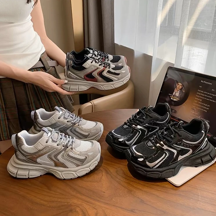 韩系老爹鞋女2025春夏新款网面厚底增高百搭炸街跑步休闲运动鞋潮