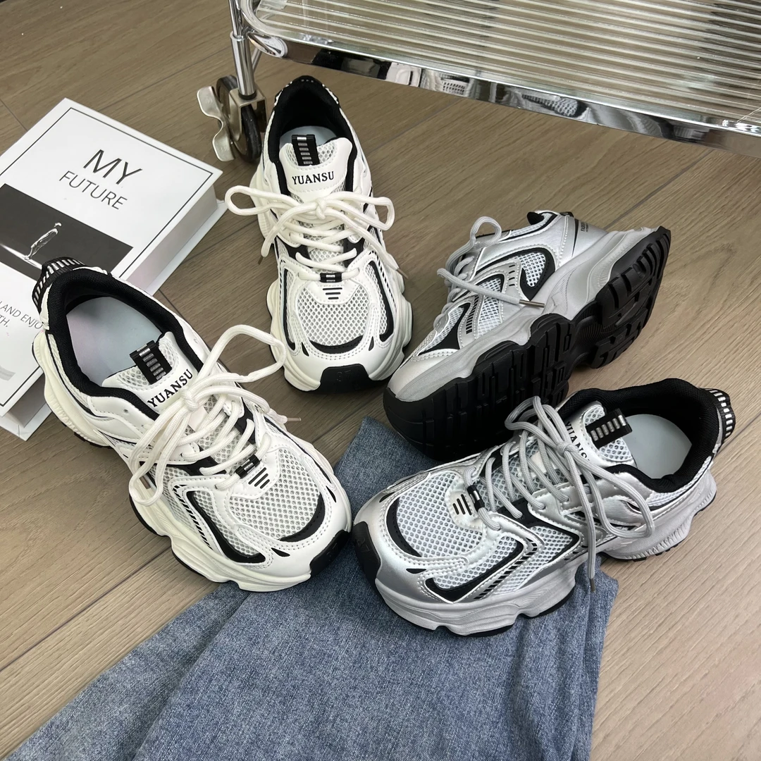 【韩优】炸街圆头老爹鞋女2024夏季厚底显脚小网面透气运动休闲鞋