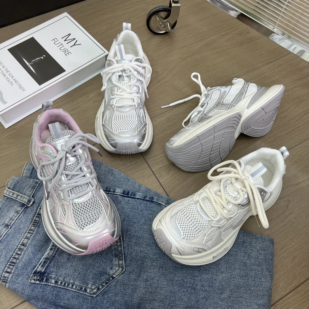 【韩优】欧货高品质网面百搭运动鞋女2024夏季新款透气厚底老爹鞋女