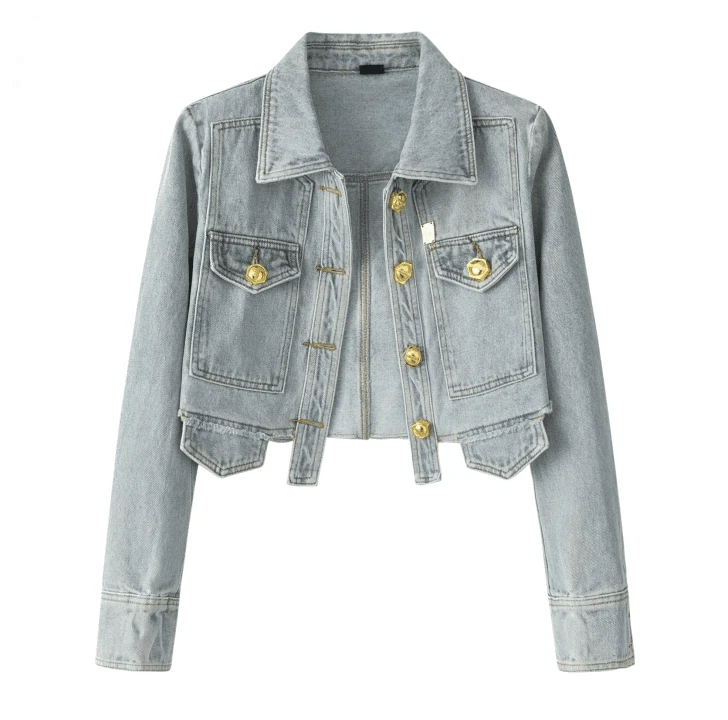 2025高街风翻领牛仔复古重工轻奢外套气质时尚百搭休闲洋气HH3001