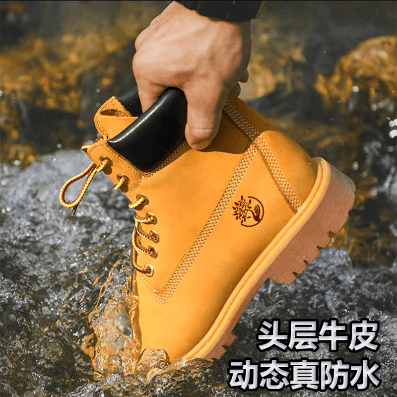 头层牛皮+软皮内里TPR牛筋底【直播专用】真皮防水马丁靴户外大黄靴