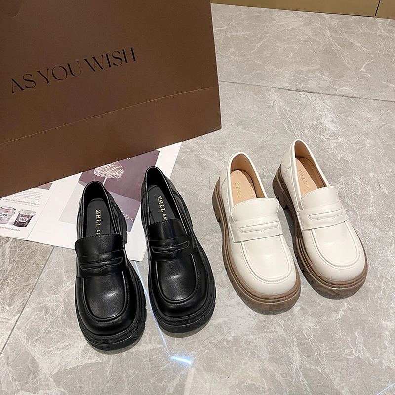 1998-12（雄仔） 百搭厚底乐福鞋一脚蹬英伦风小皮鞋宽胖脚大码女鞋