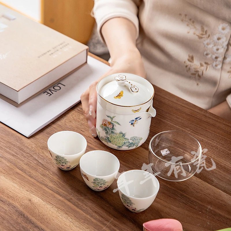 旅行功夫茶具套装便携包一壶三四杯办公室户外随身茶水分离泡茶杯