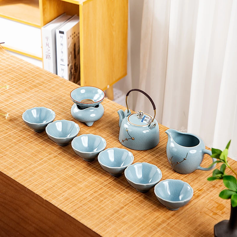 汝窑茶具套装盖碗茶壶轻奢功夫茶具高档陶瓷茶壶茶具套装茶杯