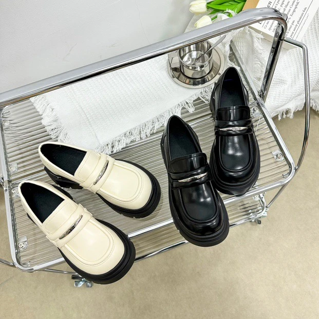 ZL 厚底乐福鞋圆头乐福鞋女鞋单鞋百搭黑色复古H0103