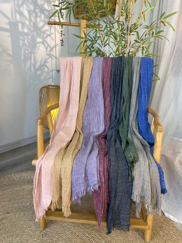加长棉麻复古围巾/古法扎染/200cm*100cm文艺秋冬