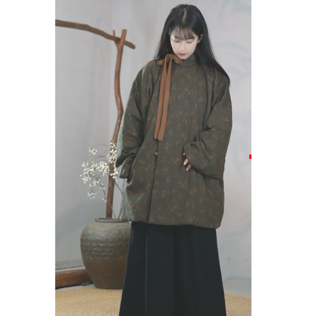 【墨染】冬款加棉中式复古印花弓背袖汉服