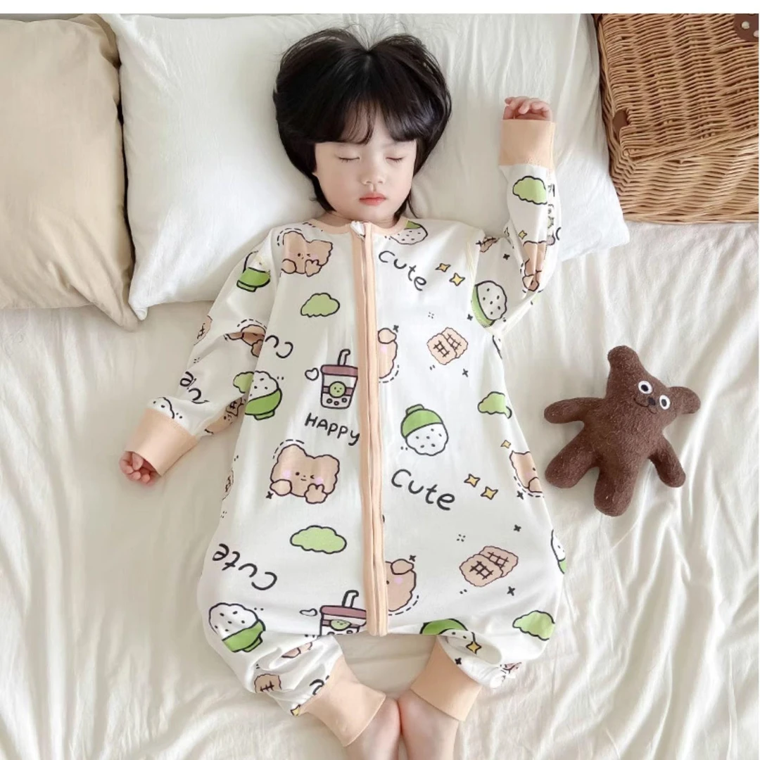 宝宝睡袋春秋冬款儿童德绒加厚保暖分腿防踢被子婴儿爬服连体睡衣