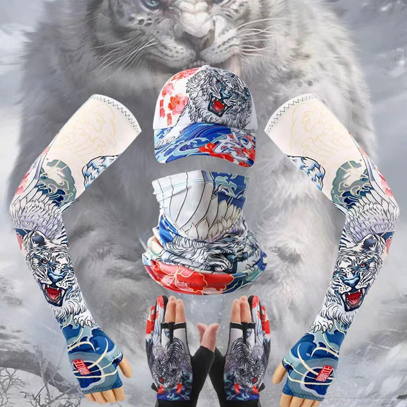 户外垂钓防晒遮阳帽护颈夏季钓鱼帽子透气遮阳冰丝套袖面巾手套