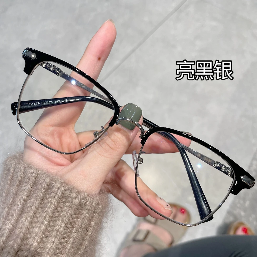 百搭时尚老花眼镜男女复古半框金属老光眼镜中老年人高清远视正品