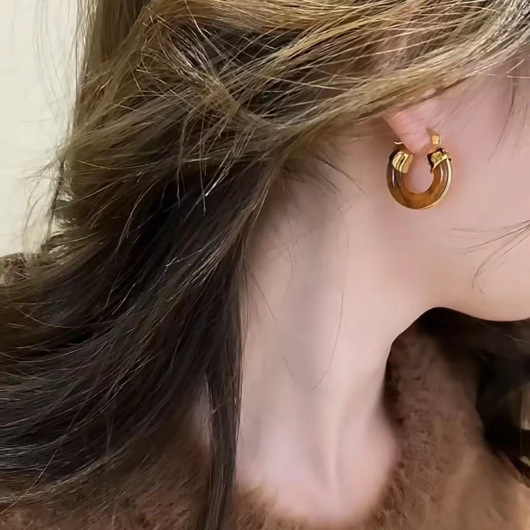 HEFY/HEFY 铜合金树脂耳饰 法式复古气质简约小众E138