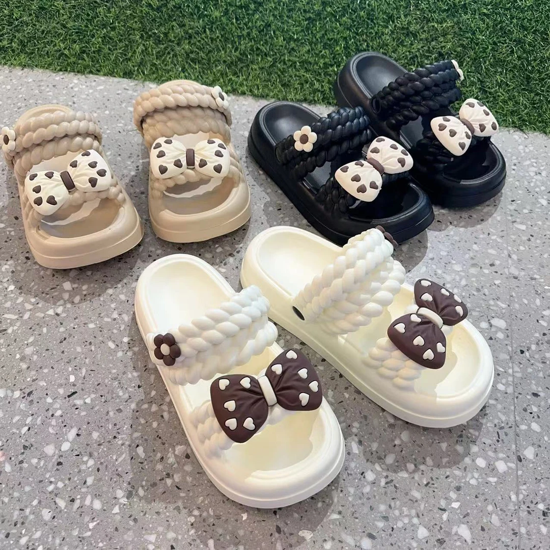 4厘米蝴蝶结麻花厚底EVA两穿凉鞋