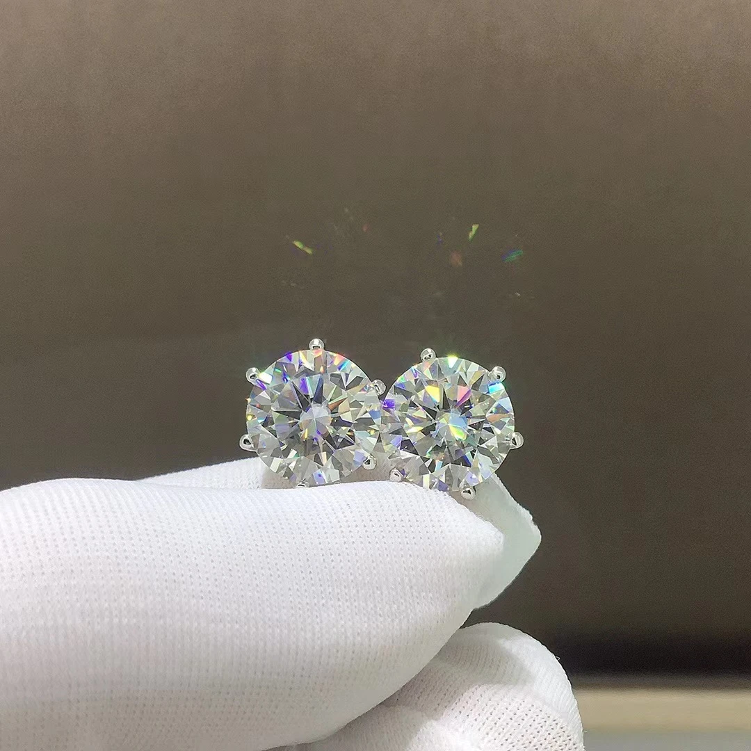 925银莫桑石耳饰 女士经典六爪耳钉0.5-2克拉轻奢时尚结婚经典