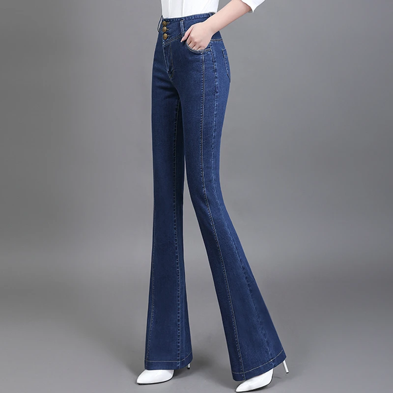 法芬图深色微喇叭牛仔裤女士秋冬冬季2024年新款小个子高腰显瘦直