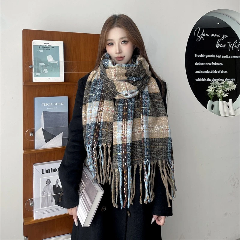 【满目星河】秋冬保暖韩版新款撞色围巾保暖围脖圈圈纱仿羊绒加厚