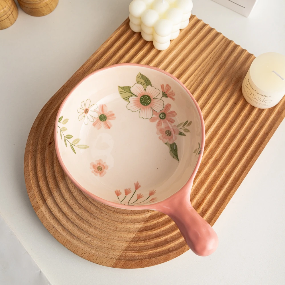 家用陶瓷餐具美二烧釉下彩珊瑚海异形石头纹早餐碗手柄碗