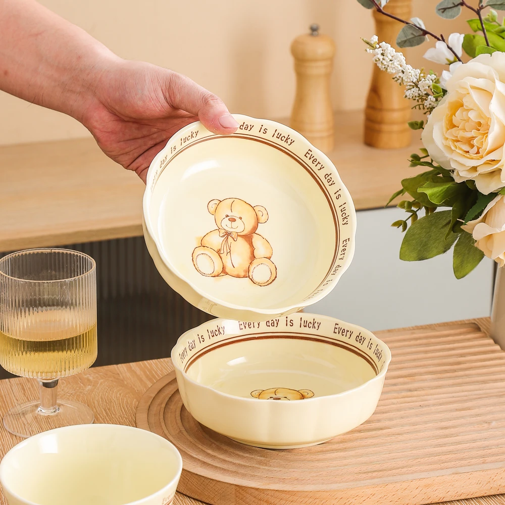 韩式INS奶油小熊系列6英寸吃饭碗甜品碗沙拉碗南瓜碗（2个装）