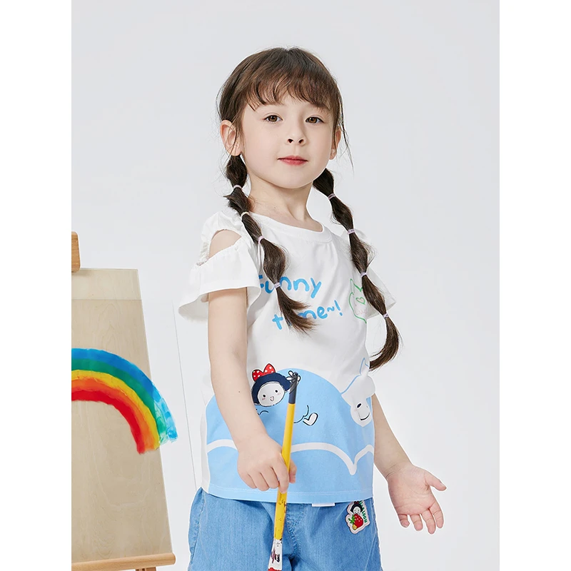 allo&lugh2024夏季新款童装女童圆领t恤短袖印花可爱休闲洋气女宝