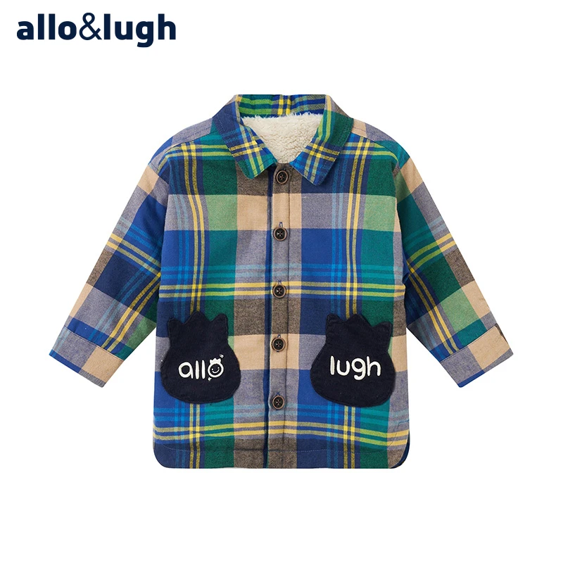 allo&lugh儿童童装长袖男童时尚格子衬衫加绒加厚